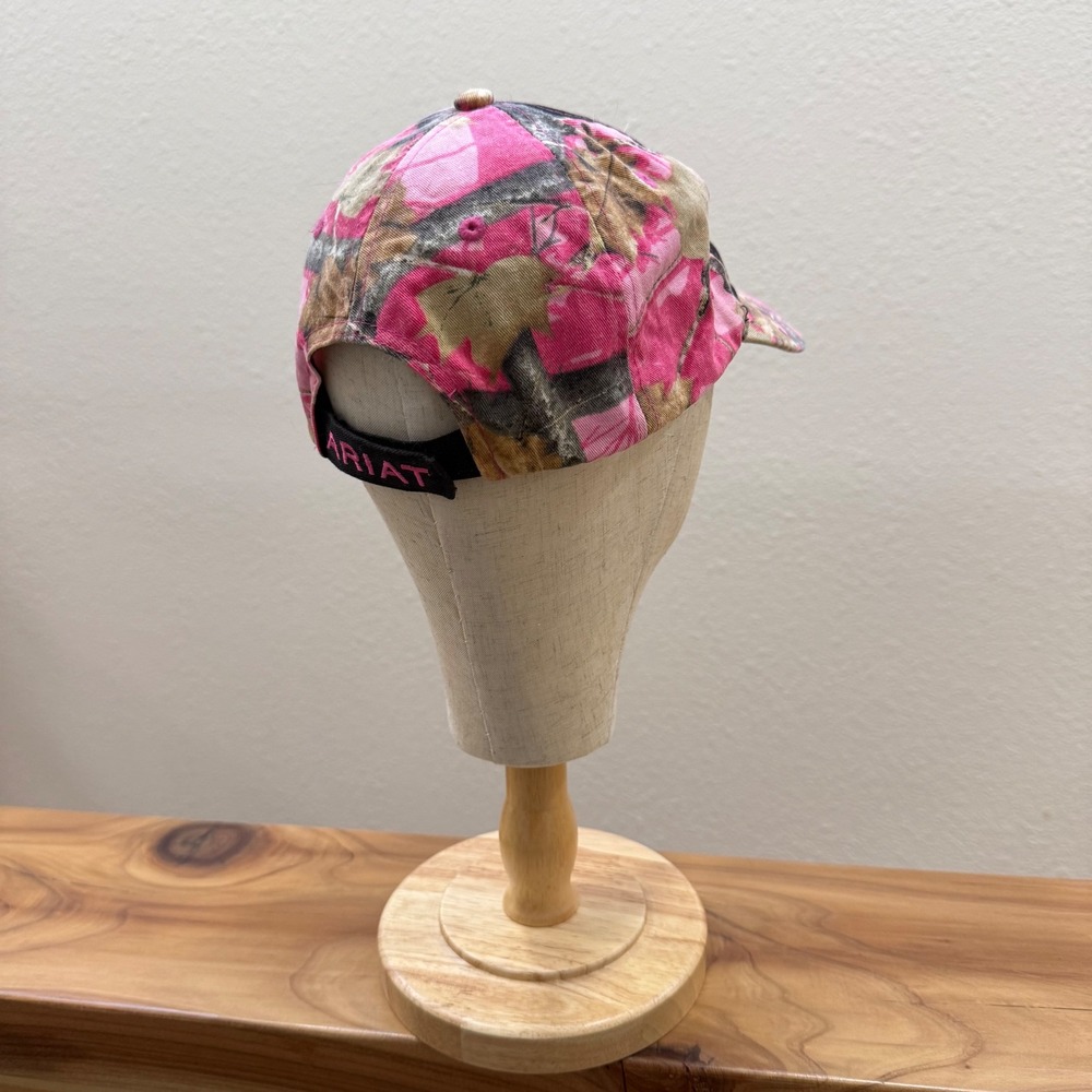 Ariat Pink Camo Western Adjust Strapback Distressed‎ Baseball Cap Hat Women OS - Picture 10 of 11
